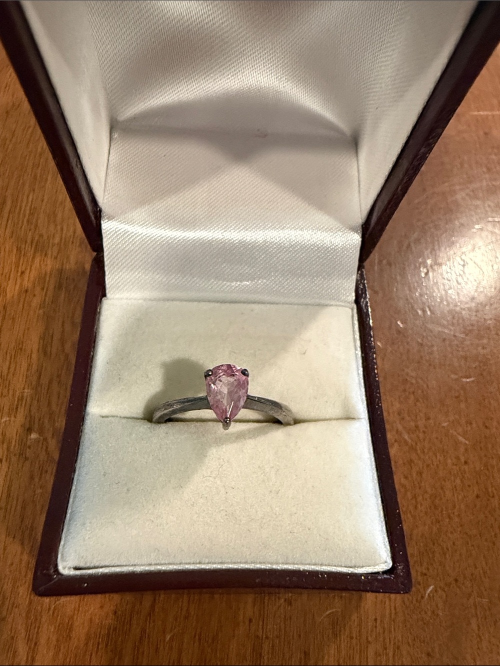 Vintage Pear-Shaped Pink Gemstone Silver-Tone Ring Size 6 3/4